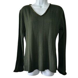 GINGER ITALIA Women’s Forest Green V-Neck Virgin Wool Cashmere Sweater- Medium